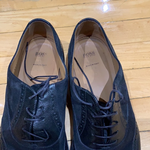 MENS HUGO BOSS SUEDE NAVY BLUE SIZE 10 - Picture 4 of 8
